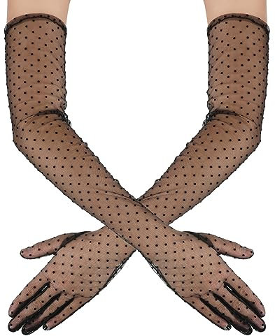DIVINA VITAE Damen Lace Tulle Gloves Touchscreen Handschuhe, Schwarz, Standard
