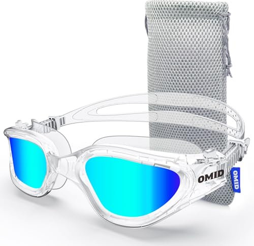 OMID Swim Goggles, P2 Polarized 【Patent & Upgrade】 Anti-Fog Anti-UV No Leakage Swimming Goggles for Adult Men Women Youth (Polarized-AllClear-Gold)
