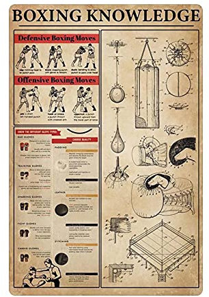Boxing Knowledge,12 * 8 Inches Vintage Funny Poster Wall Decor Art Gift Retro Picture Metal Sign