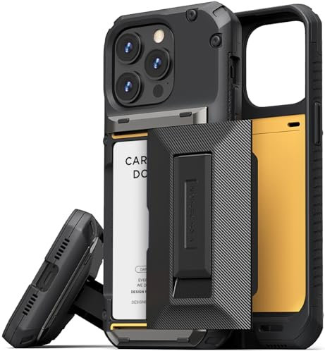 VRS DESIGN Damda Glide Hybrid-Schutzhülle, entworfen für iPhone 15 Pro (2023), funktionale, stabile Brieftasche, Kartenhalter, Ständer, kompatibel mit iPhone 15 Pro, Mattschwarz