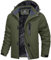 MAGCOMSEN Giacca invernale da uomo in pile impermeabile, calda, da sci, neve, antivento, con cappuccio staccabile, Verde militare, L