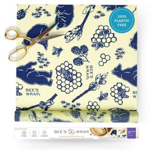 Bee's Wrap Reusable Beeswax Food Wraps Made in The USA, Eco Friendly Beeswax Food Wrap, Sustainable Organic Cotton Wraps, XXL Cut to Size Wax Paper Roll, Bees & Bears
