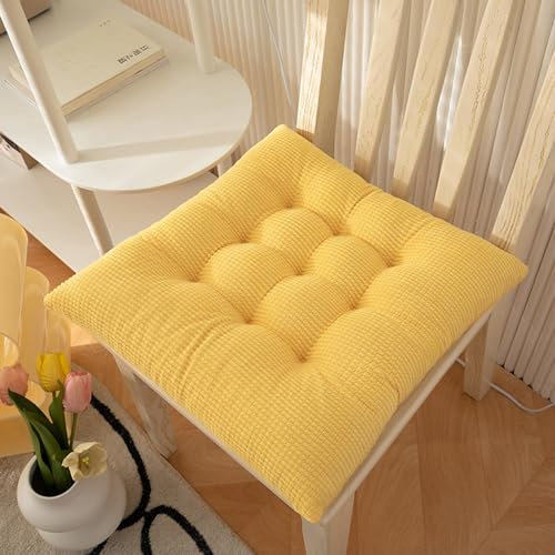 Hixingo 2er Set Stuhlkissen, Maiskorn Sitzkissen Stuhl, Stuhlkissen 50x50, Solide Farben Sitzkissen Bank, Sitzunterlage Outdoor & Innen, Sitzauflagen Chair Cushion für Terrassen (50cm,Gelb)