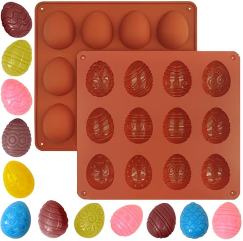 BFJ Easter Egg Silicone Moulds 2pcs Egg Easter Chocolate Moulds 12 Style Egg Candy Molds Non-Stick