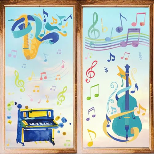 craspire 8 Stile Musik-Fensteraufkleber, Aufkleber, Instrumente, Musiknoten, Wandaufkleber, Bunt, Zum Abziehen Und Aufkleben, PVC, Wasserfest, Selbstklebend, Dekor Für Schlafzimmer, Kinderzimmer