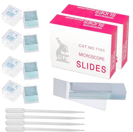 100 Stück Vorgereinigte Objektträger, 200 Stück Abdeckgläser, Mikroskop Deckgläser mit 4 Tropfer, für Labor Biologie Wissenschaft Studium