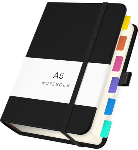 Yarotm Notizbuch A5 Dotted - 1 Stück Notizbuch Leder PU Hardcover - 14x21cm Notebook A5 Notizheft - 100GSM Papier Gepunktet Notizblock Schwarz - 360 Seiten Tagebuch Reisetagebuch
