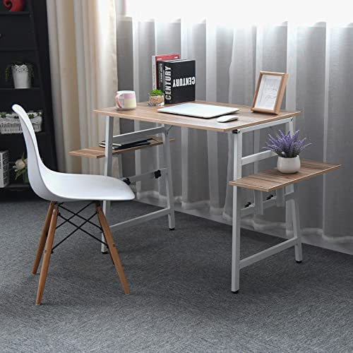 Atwnjkp Einfacher und moderner Computertisch, Arbeitstisch für zu Hause, Schreibarbeitsplatz mit 2 Links oder rechts verstellbaren Ablageflächen (47 Zoll, Eiche)