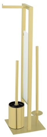 WENKO Stand WC-Garnitur Mod. Rivalta Gold, freistehende 3in1 Stand-WC-Garnitur für Toilettenpapier, Ersatzrollen und WC-Bürste, Edelstahl, 18 x 70 x 23, Gold