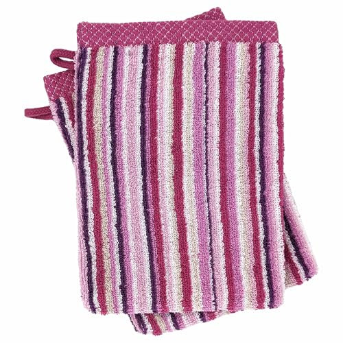 Lot de 2 Gants de Toilette Coton 500 g/m2 Pure Stripes II Rose