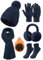 Niwicee Mütze Schal Set Damen Wintermütze Warm Fleece Gefütterte Handschuhe Chenille Wintermütze Ohrenschützer Socken Scarf Handschuhe 5 Set Beanie Damen Winter Geschenk (Marineblau)