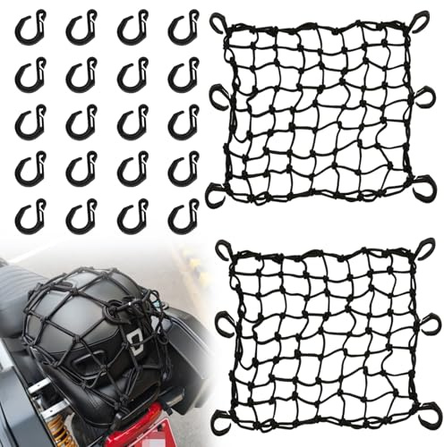 2 Pack Motorcycle Cargo Net, Heavy Duty Bungee Net for Helmet, Small Elastic Mesh, Luggage Cargo Nets with Adjustable Hooks, Elastic Cargo Mesh for Motorbike, ATV