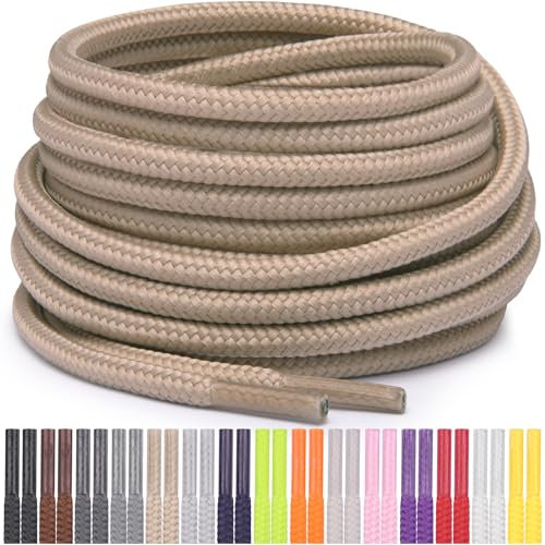 Miscly Cordones Redondos para Zapatos, Zapatillas y Botas - Disponibles en Múltiples Longitudes y Colores (Caqui, 114 cm)