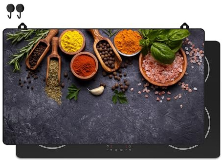 KitchyMist Herdabdeckplatte Kräuter und Gewürze - 90x52 cm - Kochfeld Abdeckung - Induktionsschutz - Küchen-Spritzschutz