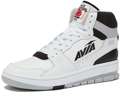 Avia 821 High-Top-Sneaker für Herren, für drinnen oder draußen, Basketballschuhe, Größe 40 bis 44, Retro-High-Top-Schuhe, Herren oder Damen, Weiß-schwarzer Rand, 8 Women/6.5 Men
