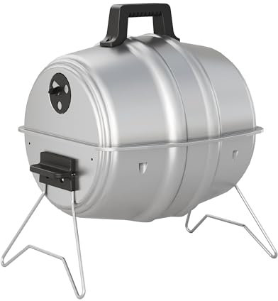Americana Grills Keg A Que Holzkohlegrill, tragbarer Outdoor-Grill mit strapazierfähiger pulverbeschichteter Haube, 474 cm² Kochfläche, Silber
