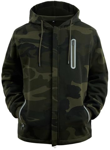 Wirltte Men's Hoodie Zip up Hooded Sweatshirt Full Zip Work Hoodies with Zipper Pockets Camouflage L