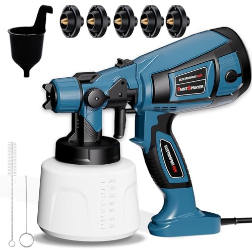 Pistolet à Peinture, Pistolet à Peinture 800W avec Réservoir 1400ML, Pistolet à Peinture pour Clôture avec 5 Buses et 3 Motifs, Pistolet à Peinture électrique HVLP pour Clôture de Jardin