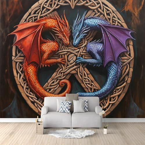 Papier Peint intissé Dragon Volant Totem 250x175 cm Papier Peint Photo Panoramique, Poster Geant Mural Personnalisé 3D, pour Salon Cuisines Chambre Adulte Enfant Décor Murale