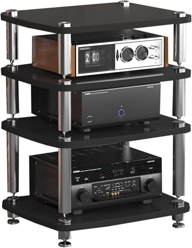 HiFi Rack, Printer Shelf, TV Shelf, 4-Tier Phono Cabinet, CD DVD Amplifier Rack, Speaker Rack with Adjustable Shelves, Audio Tower for Home, Office, Cinema (Style 2)