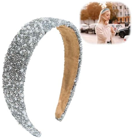 Serre-tête large pour femme avec strass et strass, large bandeau en strass, bandeau large avec strass rembourrés, bandeau tendance pour cheveux