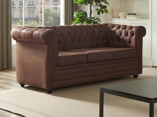 Vente-unique-Sofa mit Schlaffunktion 3-Sitzer - Mikrofaser - Vintage-Leder-Optik - Chesterfield
