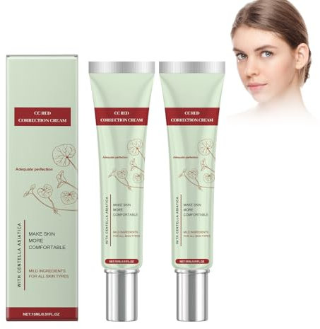 2 Stück Getönte Gesichtscreme Mit Centella Asiatica, CC Cream Red Correct CC Cream Color Correcting Creme Make Up Fondation Feuchtigkeitsspendender, Verbessert Den Teint & Spendet Feuchtigkeit