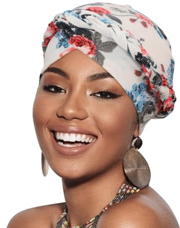 DRESHOW 1 Stück Afrikanischer Damen Turban Geflecht Kopfbedeckung Kopftücher Chemo Kappe Vorgebunden Beanie Mütze Kopfwickel Schlafmütze