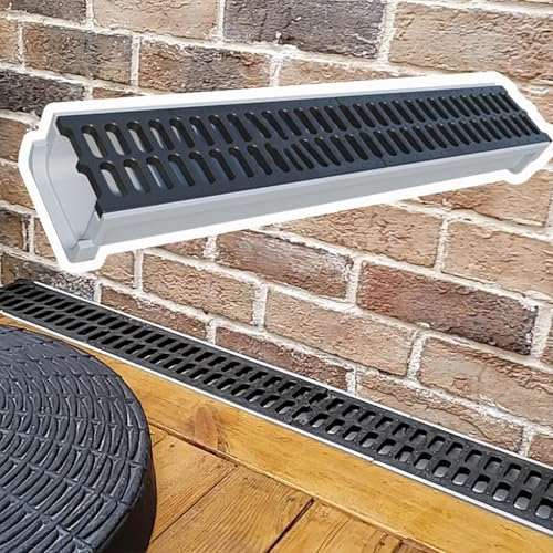 Entwässerungsrinne Entwässerungsrinnen und Gitter 4/ 6/ 8/ 10/ 12 zoll Breit, Entwässerungsgraben-Set für Hofeinfahrten, U-förmige Bodenumlenk-Regenrinne für Garten und Garage(100x31x30 cm(39.3x12.2x1