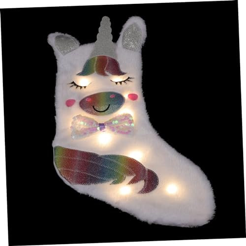 Cabilock Led Weihnachtsstrumpf Einhorn Aus Filz Leuchtender Sockenanhänger Für Innendeko Hängender Festbeutel Mit Muster