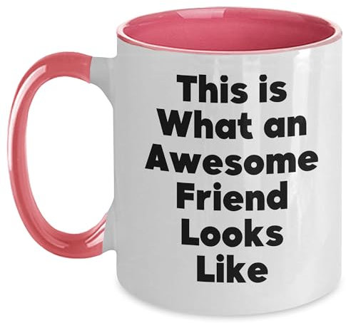 Taza de café con texto en inglés This Is What An Awesome Friend Looks Like, divertida taza de café de dos tonos para cumpleaños, regalo único de amigos para hombres y mujeres