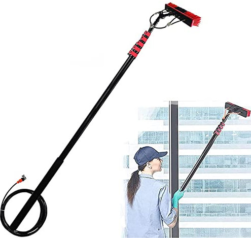 Solarmodul-Reinigungswerkzeug, Fensterreinigungsstange, Photovoltaik-Wasser-Teleskopbürste, ausziehbarer Reiniger, Wintergartendach (55 cm Bürste, 9 m)