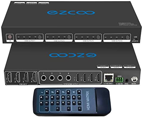 4K @ 60Hz HDMI Matrix 4X4 HDR Koaxial Audio Breakout - HDCP 2.2 HDMI 2.0 Matrix 4x4 18Gbps with IR Receiver Remote, IP Control, RS232, Scaler 4K to 1080P EDID Manage MX44-HAS2
