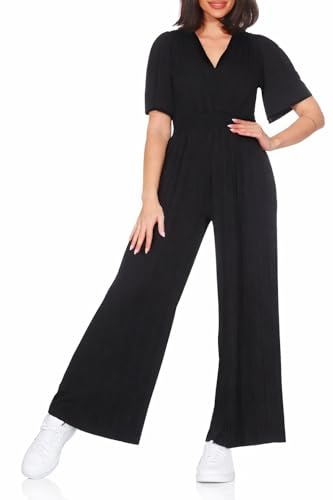 Hailys Damen Plissee Jumpsuit Kurzarm Einteiler mit extra weitem Bein Bi44rthe JY-20818 Black XXL