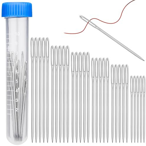 Axmru 30 Pcs Hand Sewing Needles Darning Needle 6 Sizes Large Needles for Sewing Yarn Needle with Transparent Needle Tube for Stitching and Weaving