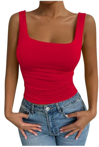 Ladies Tank Tops Summer Wide Strap Vest Tops Casual Square Neck Vests Lightweight Solid Color Women Crop Top Gym Sport Cami Slim Fit Camisole Athletic Yoga Sleeveless Underwear UK Clearance