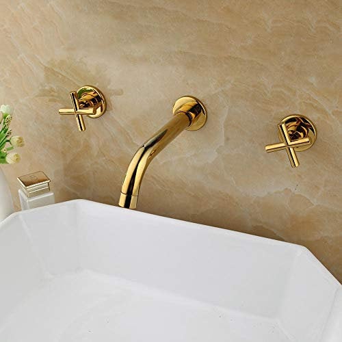 HFERTSCN Beckenmischer Tap Antique Messing Waschbeckenmixer Tap Wasserhahn Wasserhahn Dual Griff Waschbecken-Goldene Politur FANDIAO