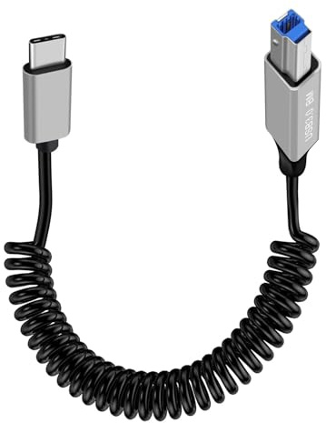 YINGAYOU Cable USB B 3.0 Espiral Cable Impresora USB C 3.0 Supervelocidad de 5 Gbps, para Escáneres Discos Duros Externos e Impresoras Multifunción (USB C, 1 m)