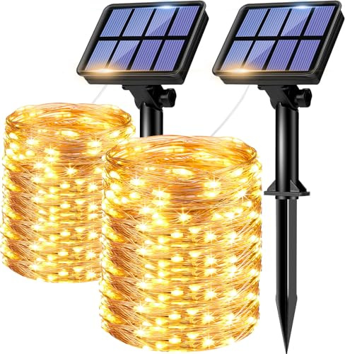 litogo Solar Lichterkette Aussen, 15M 150 LED Lichterkette Außen Wasserdicht KupferDraht 8 Modus Solarlichterkette Deko für Garten, Balkon, Terrasse, Tor, Hof, Hochzeit, Party, 2 Stück Warmweiß