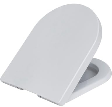 SINOBATH Siège de toilette en forme de D avec fonction de fermeture douce et charnières en acier inoxydable, montage facile par simple pression d'un bouton, blanc