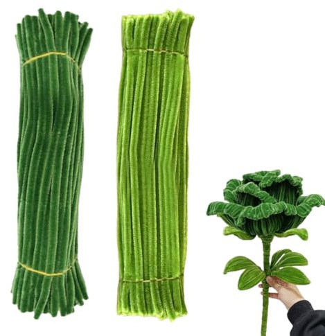 WUFKOP 200 Steli di Ciniglia per Lavoretti, in 2 Tonalità di Verde (Chiaro e Oliva), Fil di Ferro Peloso Modellabile per Fai da Te, Decorazioni Natalizie e Attività Creative per Bambini e Adulti