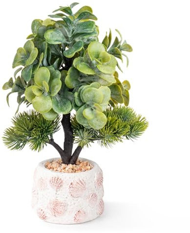Artificial Plants in Pots, Fake Plants Indoor white ceramic pot, Realistic Faux Potted Greenery for Home Office Decor, Aesthetic Zen Garden Desk Plant, Small Faux Plant for Bathroom Living Room(32cm)