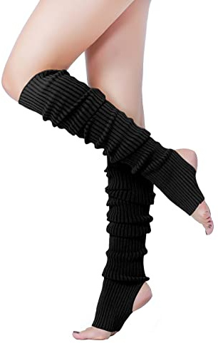 v28 Long Leg Warmer, Women’s Men 80s Party Ribbed Knit Dance Sports (71Black)