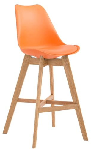 CLP Barhocker Cannes Mit Kunststoffsitzschale Und Kunstlederbezug I Thekenhocker Mit Eichenholzgestell Und Fußstütze | Farbe orange Gestell Farbe Natur