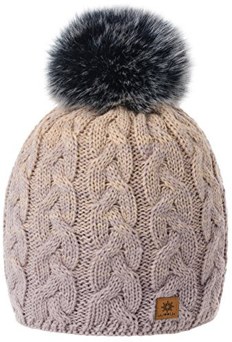 MFAZ Morefaz Ltd Damen Herren Winter Beanie Strickmütze Mütze Wurm Fleece Bommel Fashion SKI (Cacao Beige)