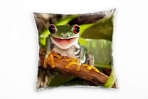 Paul Sinus Art Tiere, Frosch, grün, orange, braun Deko Kissen 40x40cm für Couch Sofa Lounge Zierkissen - Dekoration zum Wohlfühlen