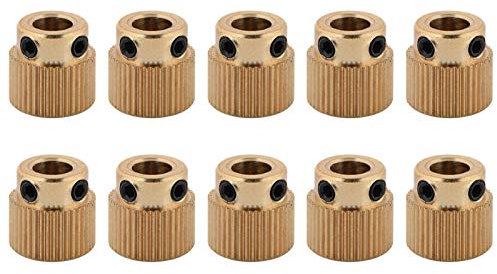 ASHATA 10pcs Zahnräder, 3D Drucker Hochwertigen Messing Antriebszahnrad,Tragbar Leicht Extruder Zahnrad 5mm für 3D Drucker MK7 MK8 Extruder 26/40 Zähne Gold(40 Zähne)