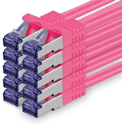 1aTTack.de Câble Réseau CAT7 CAT 7 10 Gigabit - 10x 7,5m - RJ45 Ethernet LAN DSL Routeur Modem - Magenta