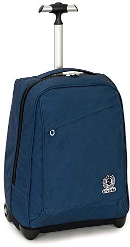 Invicta Schultrolley Benin Ökologisch, 35 Lt, Blau, 2in1 Rucksack mit Rollen und Schultrolley durch Anheben der Schultergurte, Schule & Reise