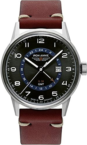 Iron Annie Herrenuhr mit Vintage Lederband Serie G38 Quarz GMT Datum 5342